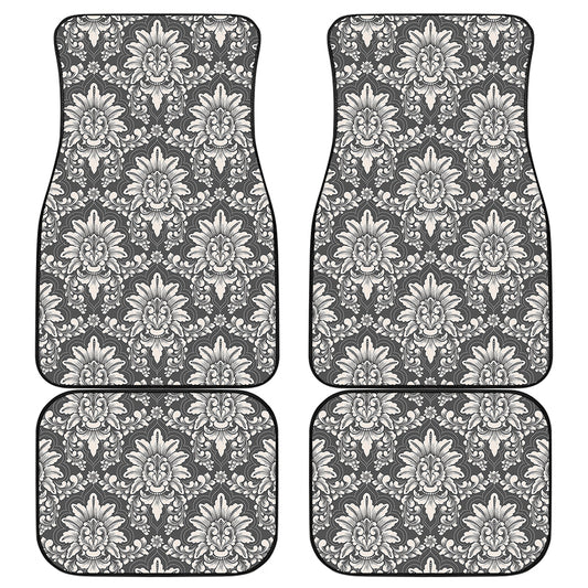 Grey Damask Pattern Print Front and Back Car Floor Mats