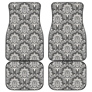 Grey Damask Pattern Print Front and Back Car Floor Mats