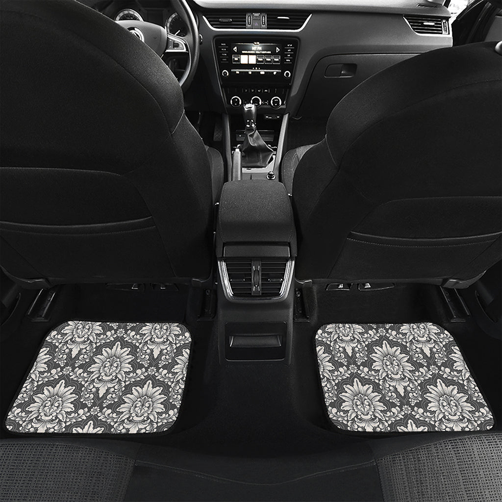 Grey Damask Pattern Print Front and Back Car Floor Mats