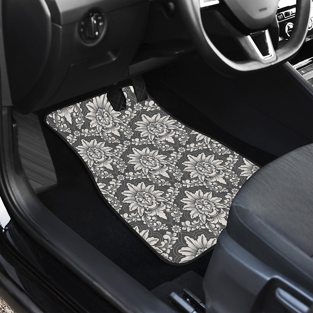 Grey Damask Pattern Print Front and Back Car Floor Mats