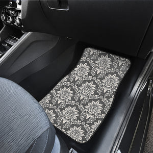 Grey Damask Pattern Print Front and Back Car Floor Mats