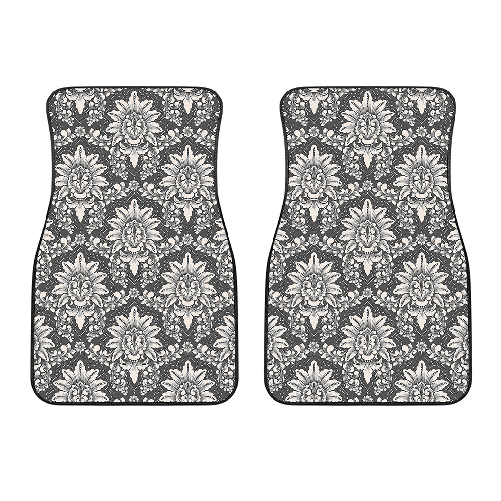 Grey Damask Pattern Print Front Car Floor Mats