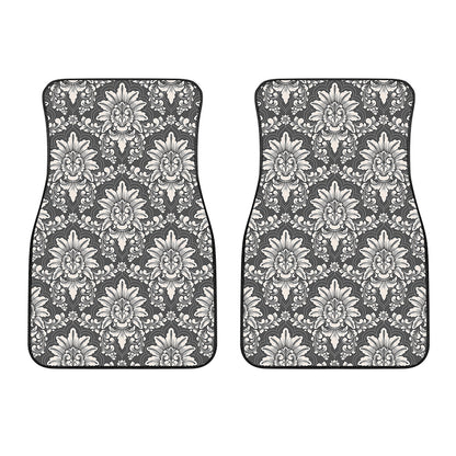 Grey Damask Pattern Print Front Car Floor Mats