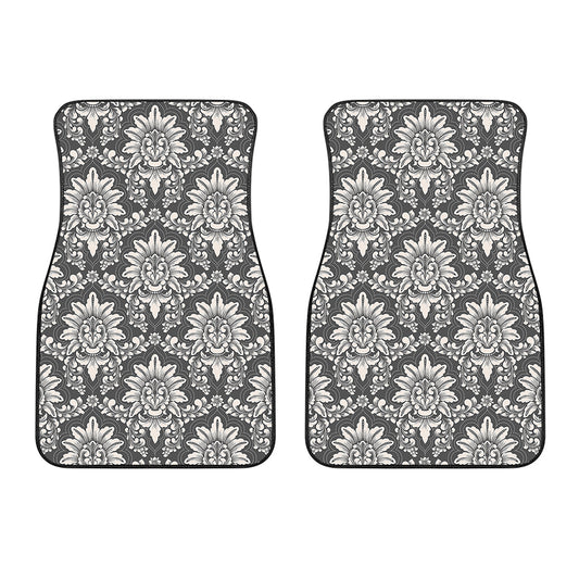 Grey Damask Pattern Print Front Car Floor Mats