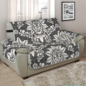 Grey Damask Pattern Print Half Sofa Protector