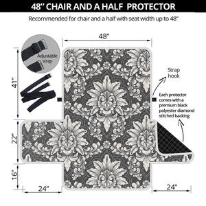 Grey Damask Pattern Print Half Sofa Protector