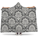 Grey Damask Pattern Print Hooded Blanket