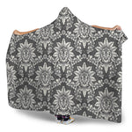 Grey Damask Pattern Print Hooded Blanket