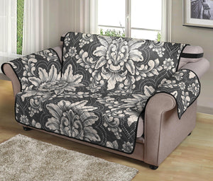 Grey Damask Pattern Print Loveseat Protector