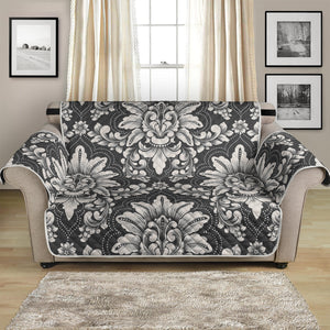 Grey Damask Pattern Print Loveseat Protector