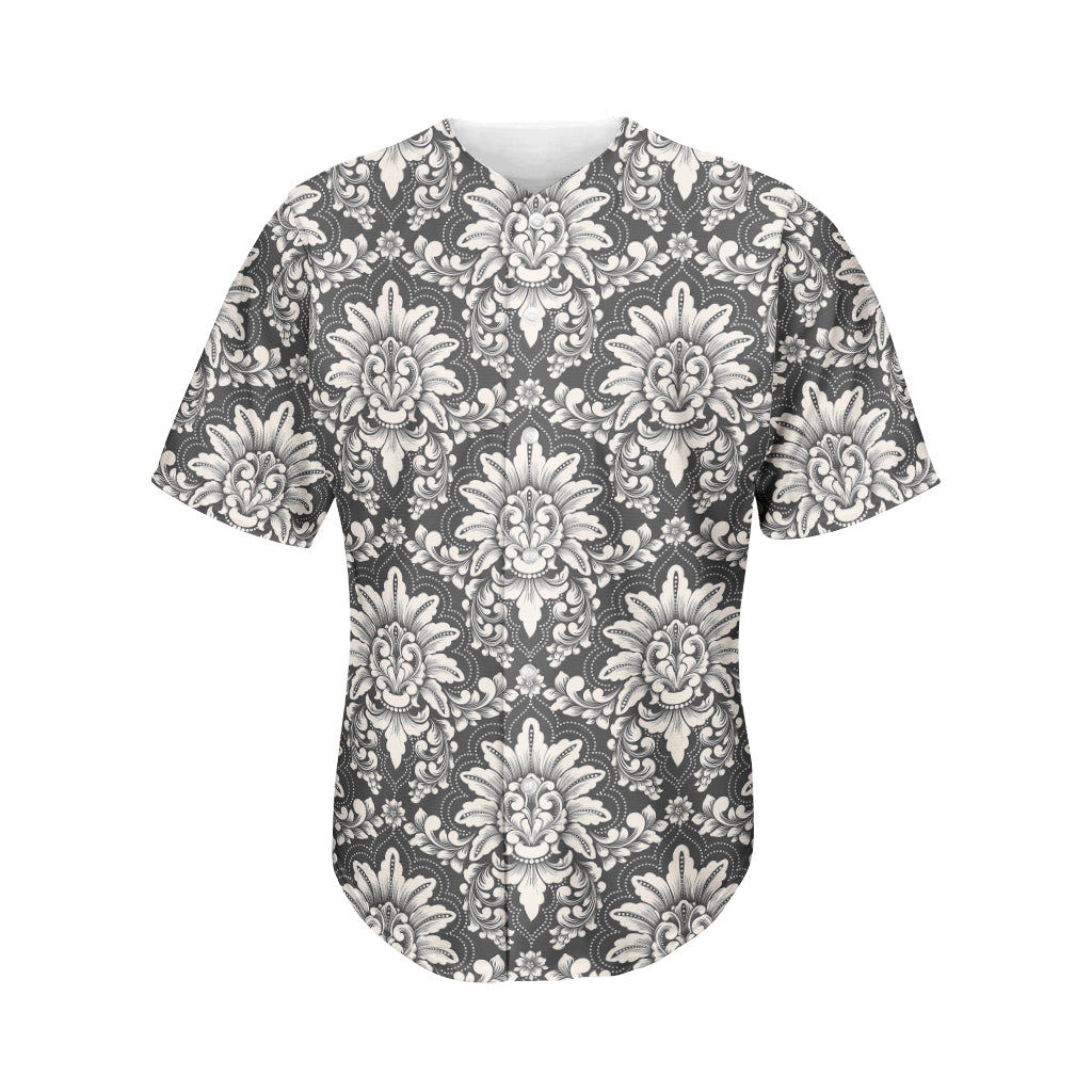 Grey Damask Pattern Print Men's Baseball Jersey