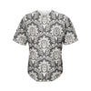 Grey Damask Pattern Print Men's Baseball Jersey