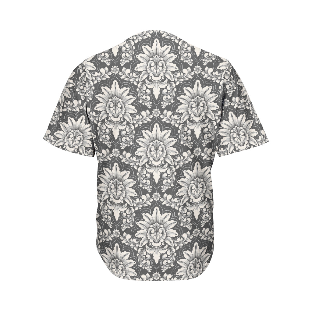 Grey Damask Pattern Print Men's Baseball Jersey