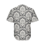 Grey Damask Pattern Print Men's Baseball Jersey