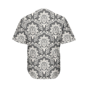 Grey Damask Pattern Print Men's Baseball Jersey