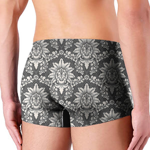 Grey Damask Pattern Print Men's Boxer Briefs