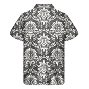 Grey Damask Pattern Print Men's Short Sleeve Shirt