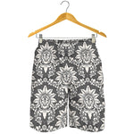 Grey Damask Pattern Print Men's Shorts