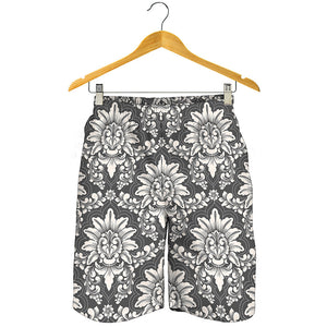 Grey Damask Pattern Print Men's Shorts