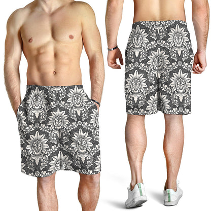 Grey Damask Pattern Print Men's Shorts