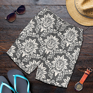 Grey Damask Pattern Print Men's Shorts