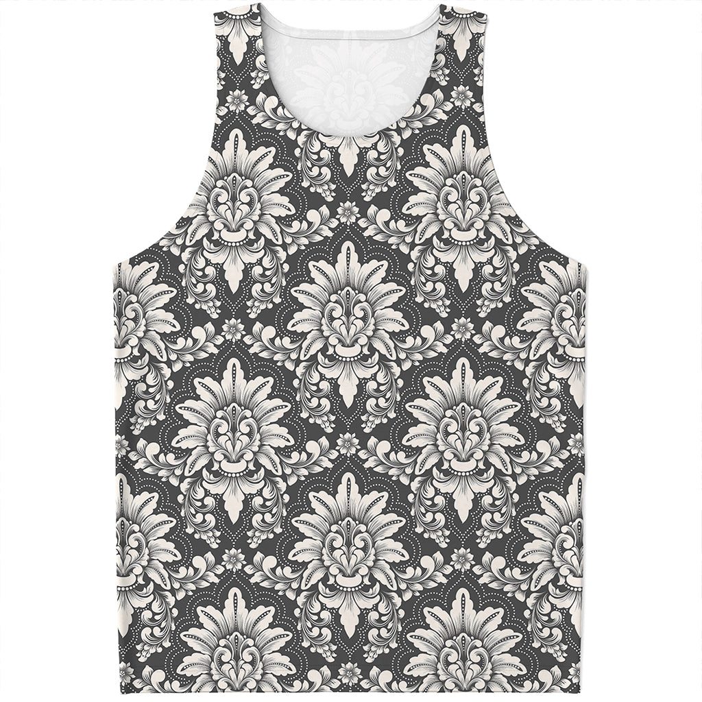 Grey Damask Pattern Print Men's Tank Top