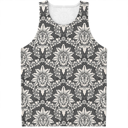 Grey Damask Pattern Print Men's Tank Top