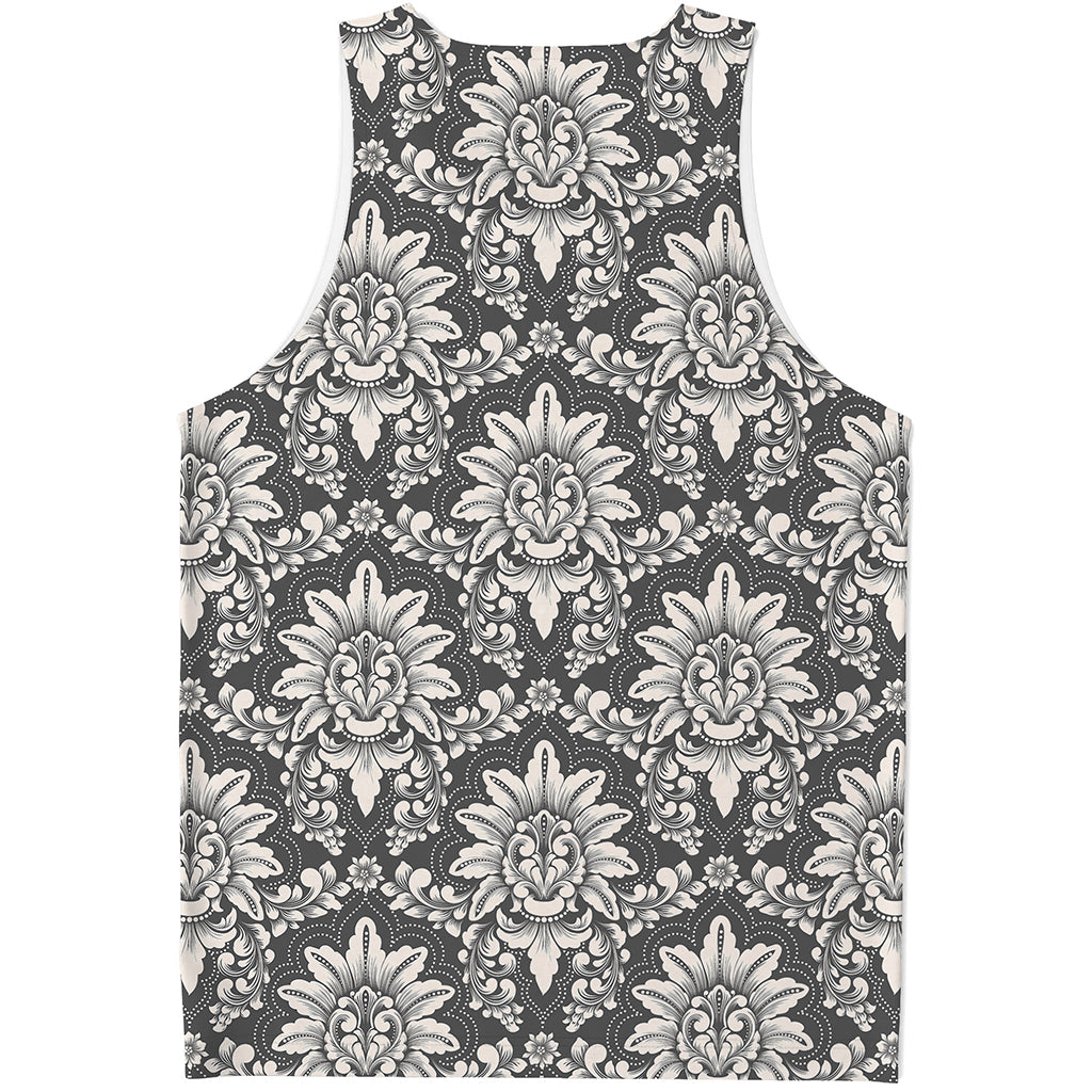 Grey Damask Pattern Print Men's Tank Top