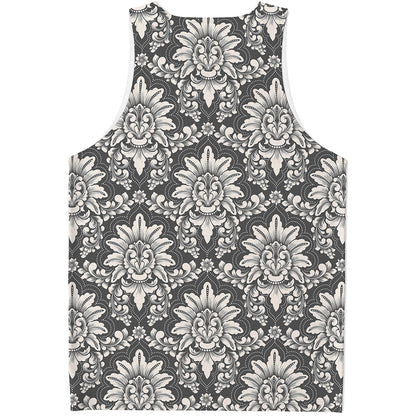 Grey Damask Pattern Print Men's Tank Top