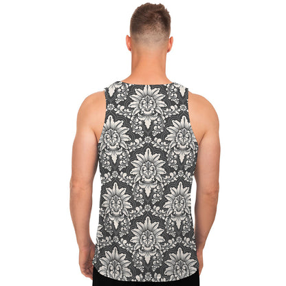 Grey Damask Pattern Print Men's Tank Top