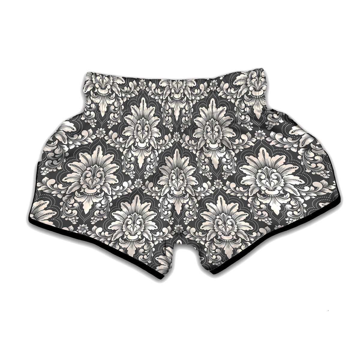 Grey Damask Pattern Print Muay Thai Boxing Shorts