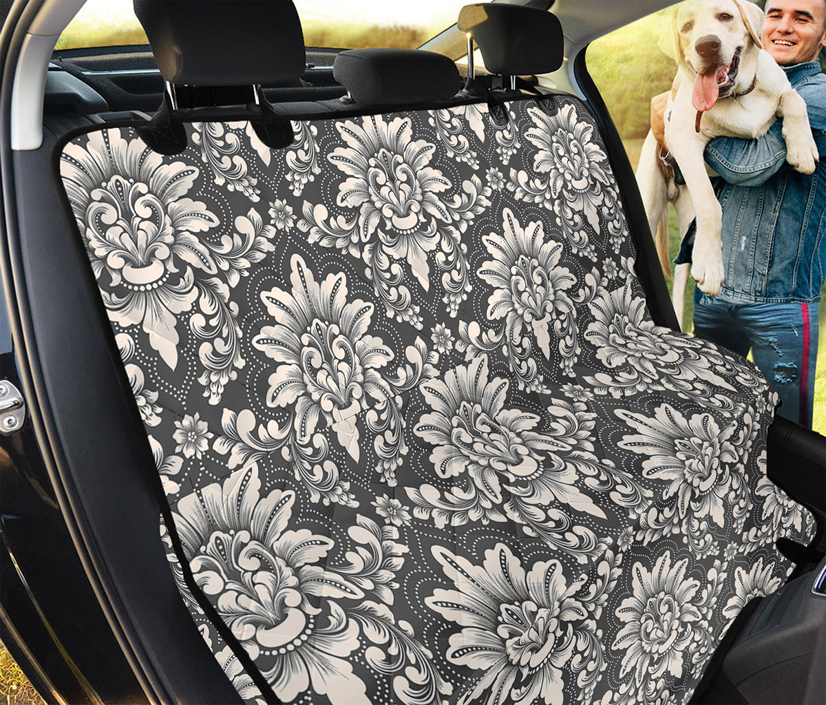 Grey Damask Pattern Print Pet Car Back Seat Cover