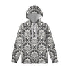 Grey Damask Pattern Print Pullover Hoodie