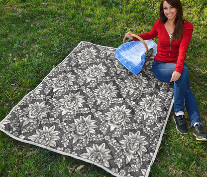 Grey Damask Pattern Print Quilt