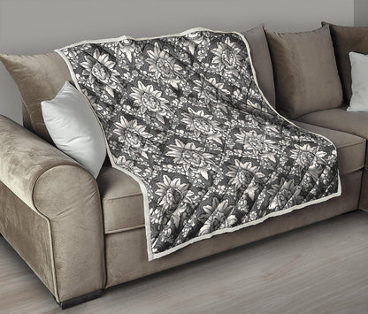 Grey Damask Pattern Print Quilt