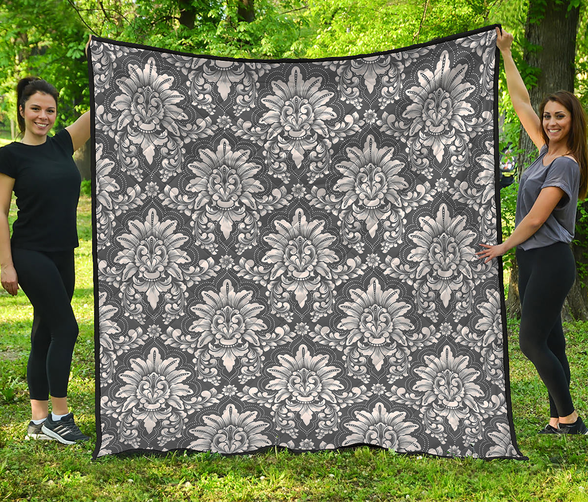 Grey Damask Pattern Print Quilt