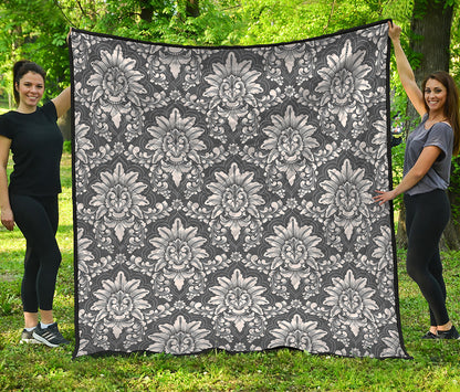 Grey Damask Pattern Print Quilt