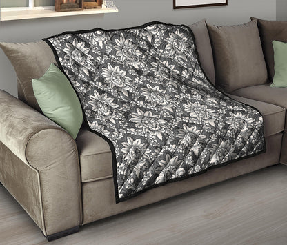 Grey Damask Pattern Print Quilt