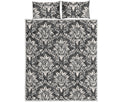 Grey Damask Pattern Print Quilt Bed Set
