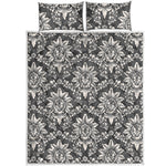 Grey Damask Pattern Print Quilt Bed Set