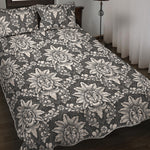 Grey Damask Pattern Print Quilt Bed Set