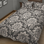 Grey Damask Pattern Print Quilt Bed Set