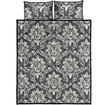 Grey Damask Pattern Print Quilt Bed Set