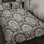 Grey Damask Pattern Print Quilt Bed Set