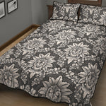 Grey Damask Pattern Print Quilt Bed Set