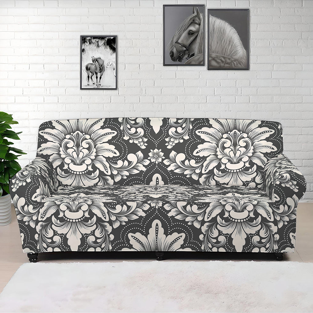 Grey Damask Pattern Print Sofa Cover
