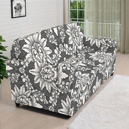 Grey Damask Pattern Print Sofa Cover