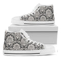 Grey Damask Pattern Print White High Top Sneakers