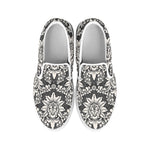 Grey Damask Pattern Print White Slip On Shoes