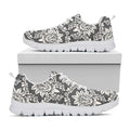 Grey Damask Pattern Print White Running Shoes